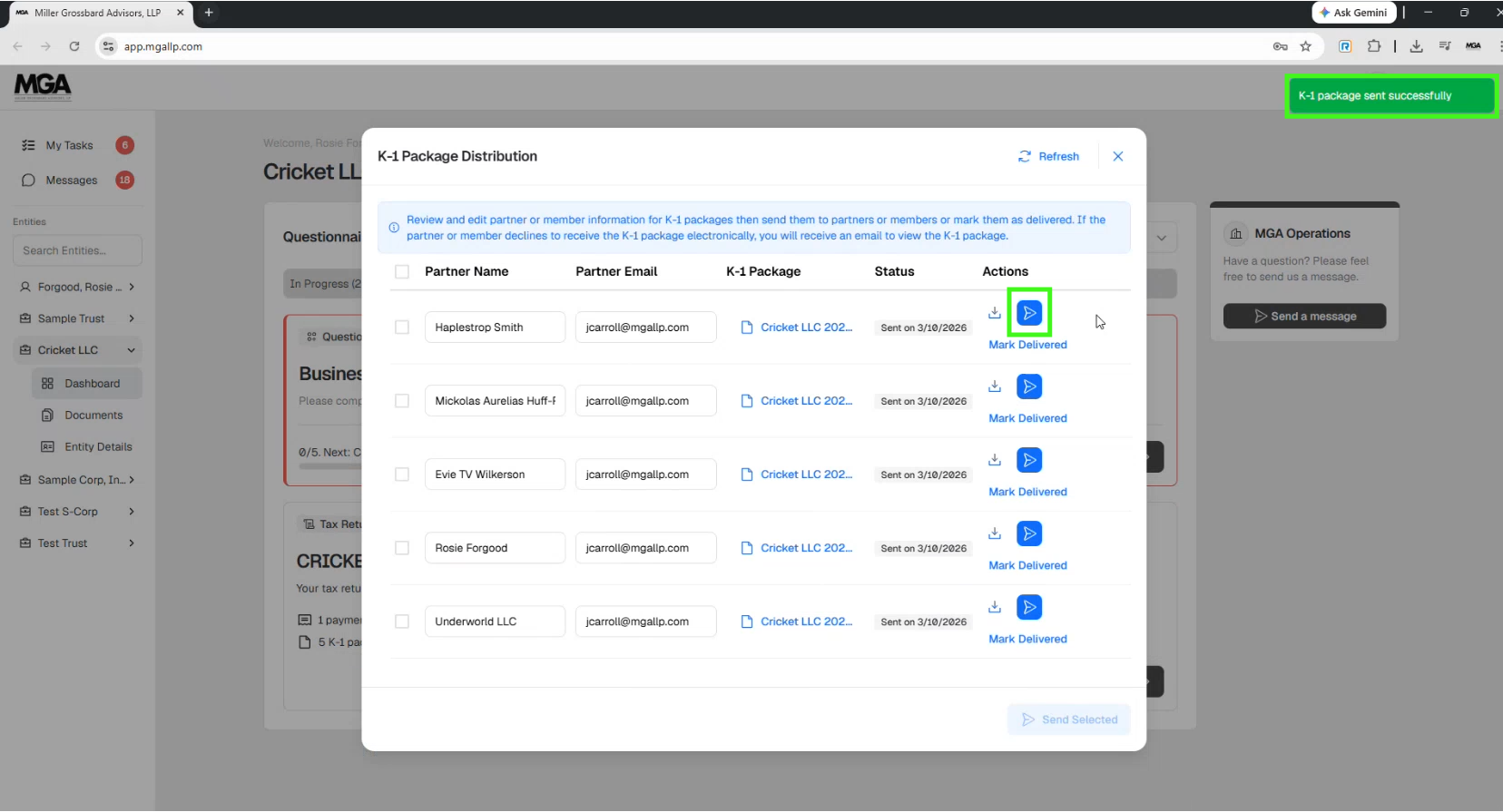 How to Distribute K-1 Packages Through the MGA Client Portal