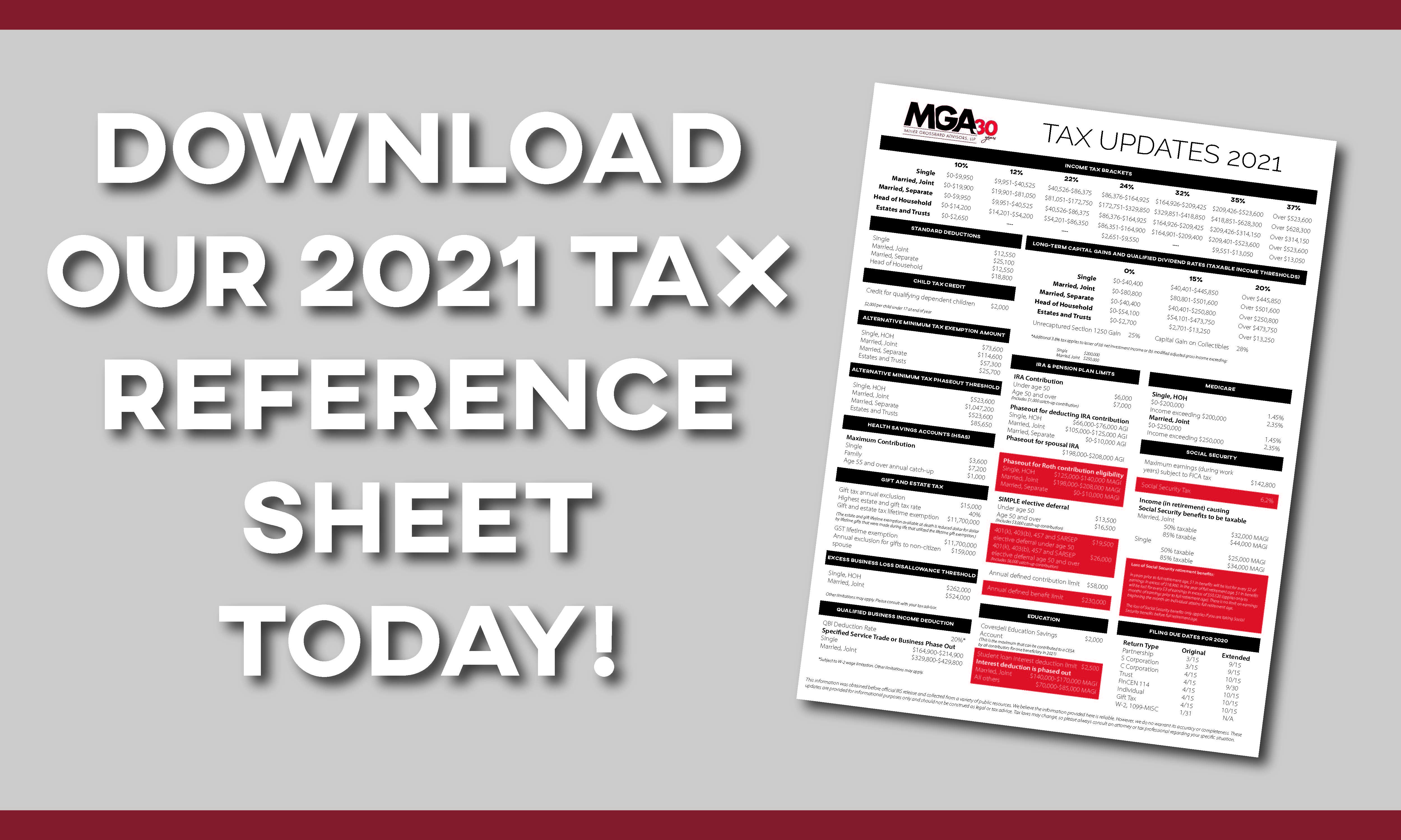 2021 MGA Tax Reference Sheet